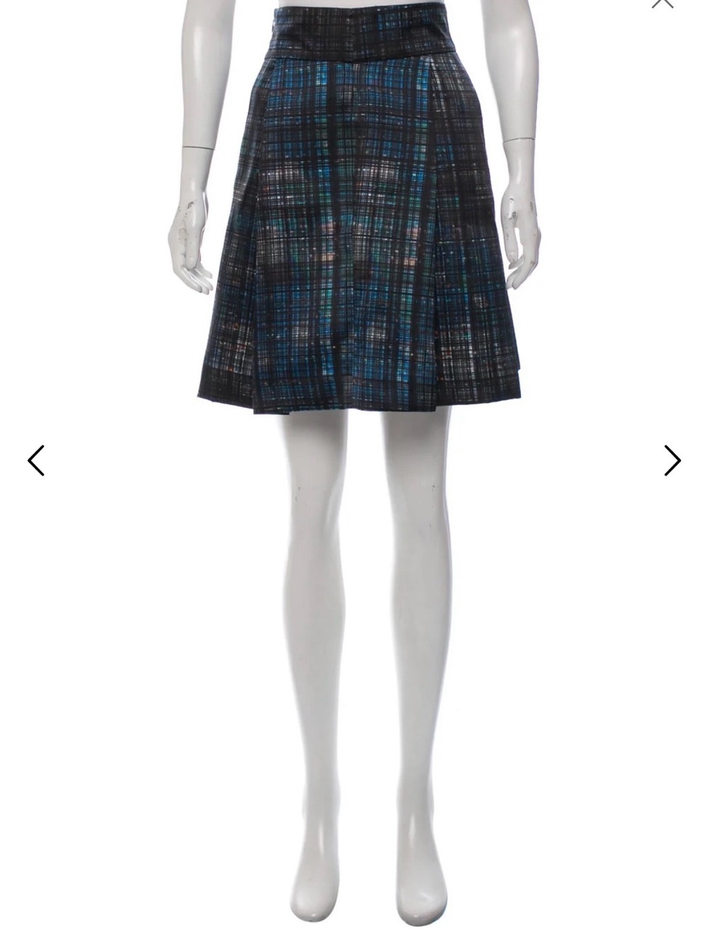 MILLY Black and Blue Abstract Print A-Line Skirt with Pleats Size 0